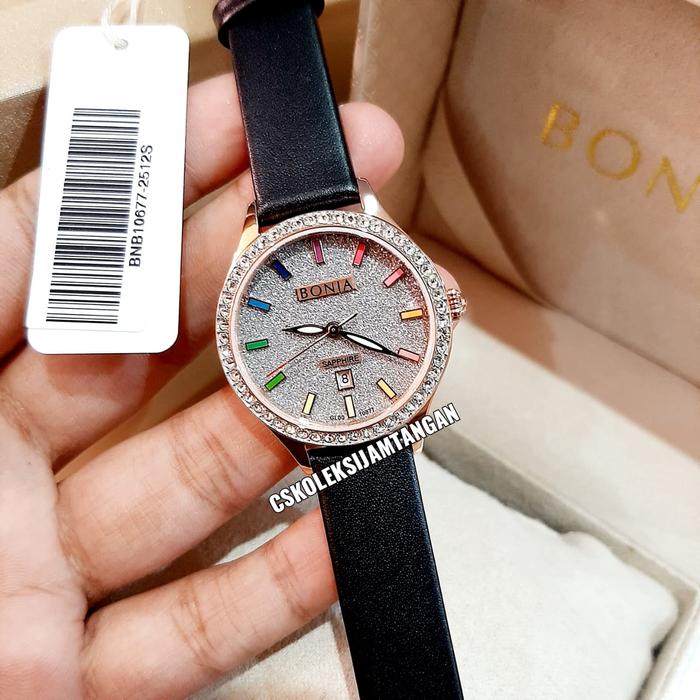 JAM TANGAN WANITA BONIA SAPPHIRE BNB10677-2512S ROSEGOLD BLACK ORIGINA