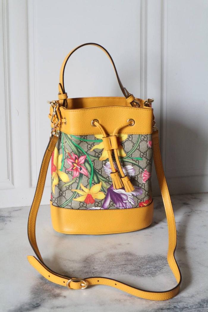 ophidia flora bucket bag small beige ebony yellow