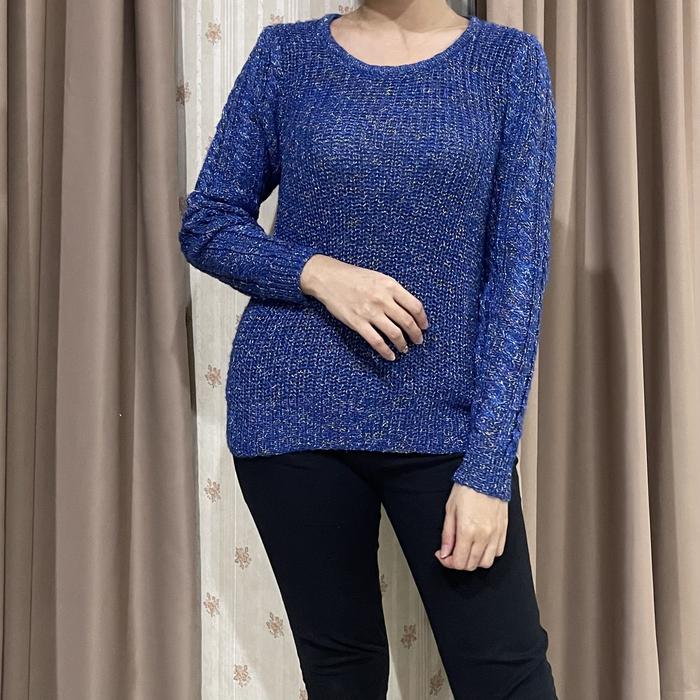 Wanko Blue Knit Sweater Bahan Rajut Tebal Baju Dingin Preloved Thrift