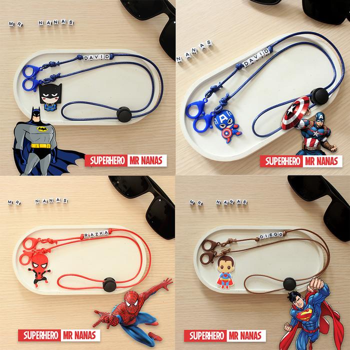 Tali Masker Anak Laki-laki Superhero Custom Nama Strap Masker Cowo