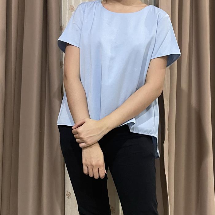 Shop at Velvet Baby Blue Asymmetric Blouse Top Casual Preloved Thrift