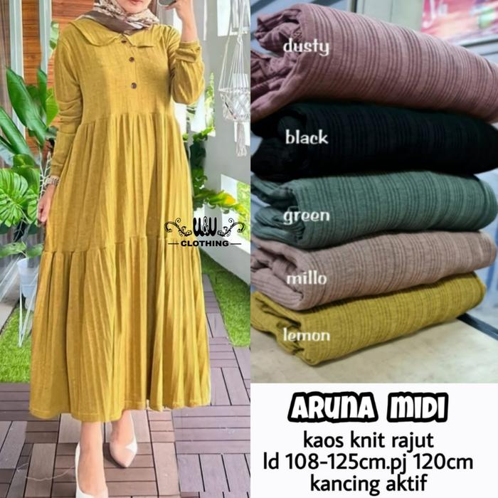gamis dres midi wanita terbaru aruna midi kaos knite rajut adem halus