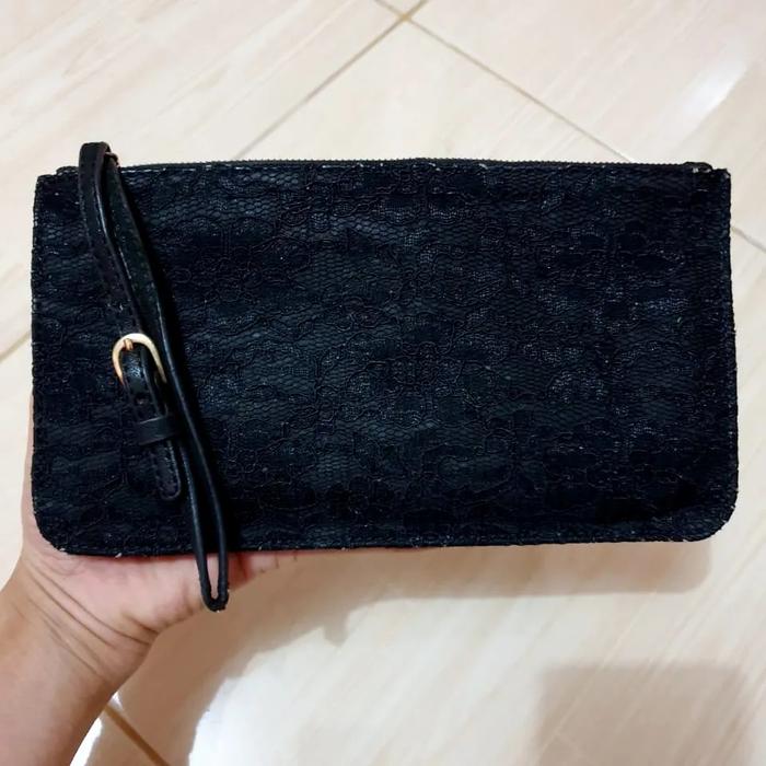Dompet Pouch Clutch Kulit Asli mix Renda Wanita Second Preloved Thrift