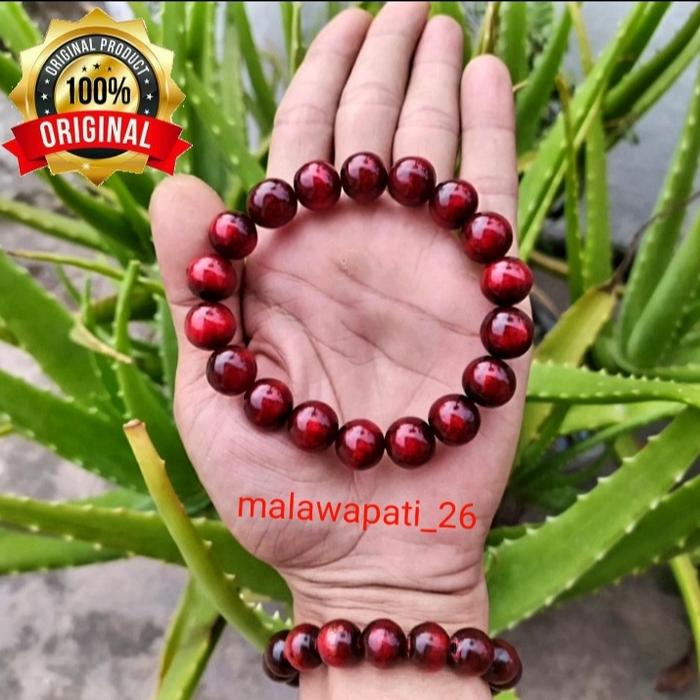 Gelang Tasbih Akar Bahar Merah Delima Asli Super Tembus Cahaya Super