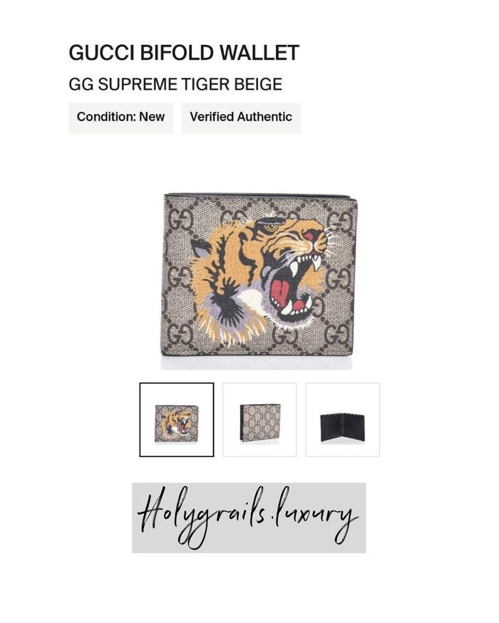 Gucci Bifold Wallet GG Supreme Tiger Beige