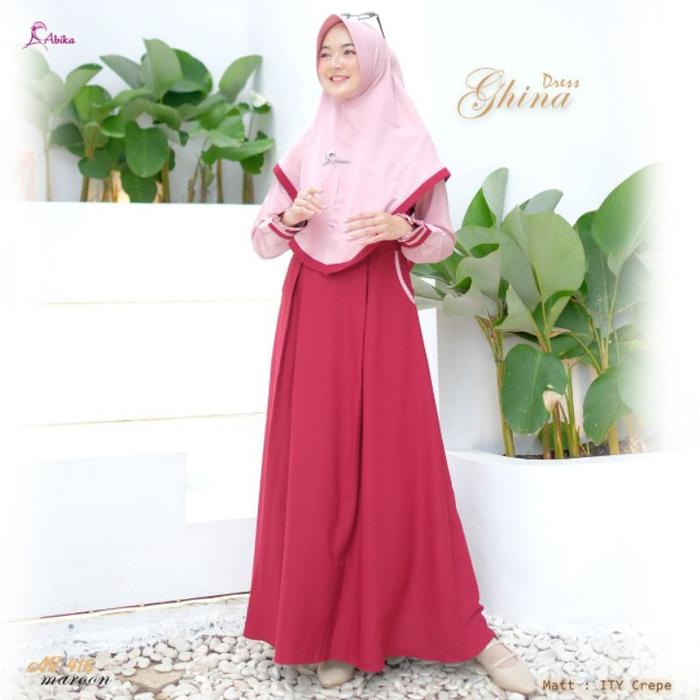 Abika gamis ghina set hijab maroon S