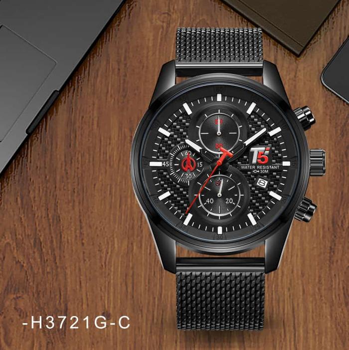 Jam Tangan Pria Fashion T5 H3721G Original Tanggal & chrono Aktif