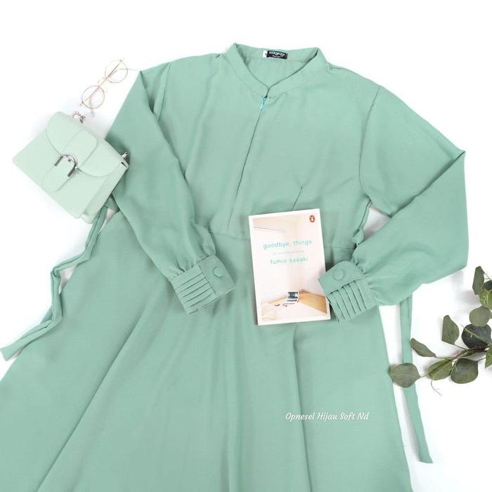 Gamis hermosa polos opnesel warna hijau mint premium
