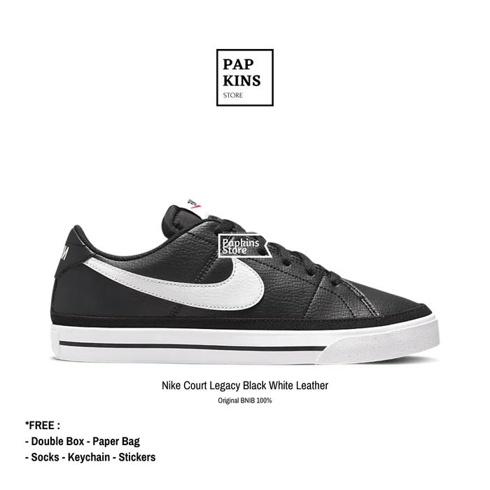 sepatu nike court legacy black white leather original bnib