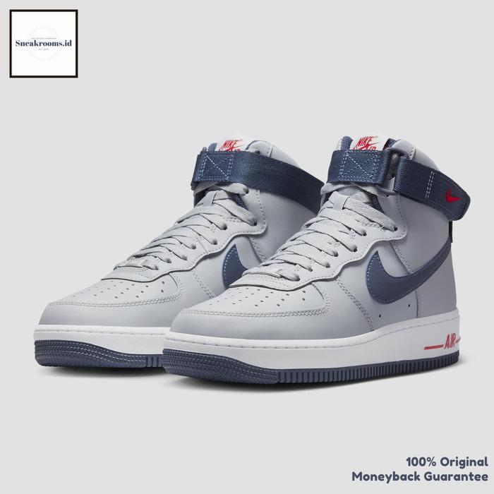 Sneakers / N*ke Air Force 1 High (W) Grey Red Navy / Original Resmi