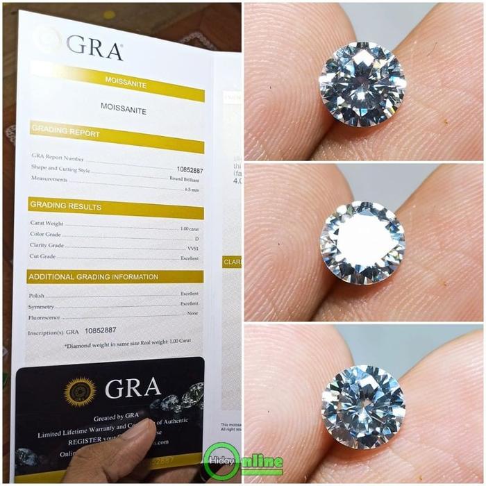 permata white moissonite simulan diamond sintetic 2ct memo GRA / varia