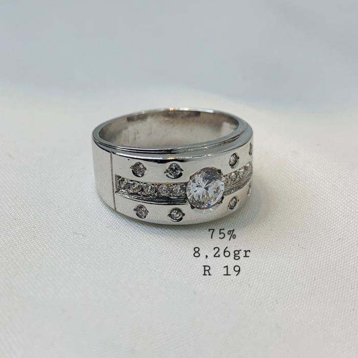 SALE Cincin Pria Emas Asli Putih Kadar 750 75% Motif Bulat Keliling