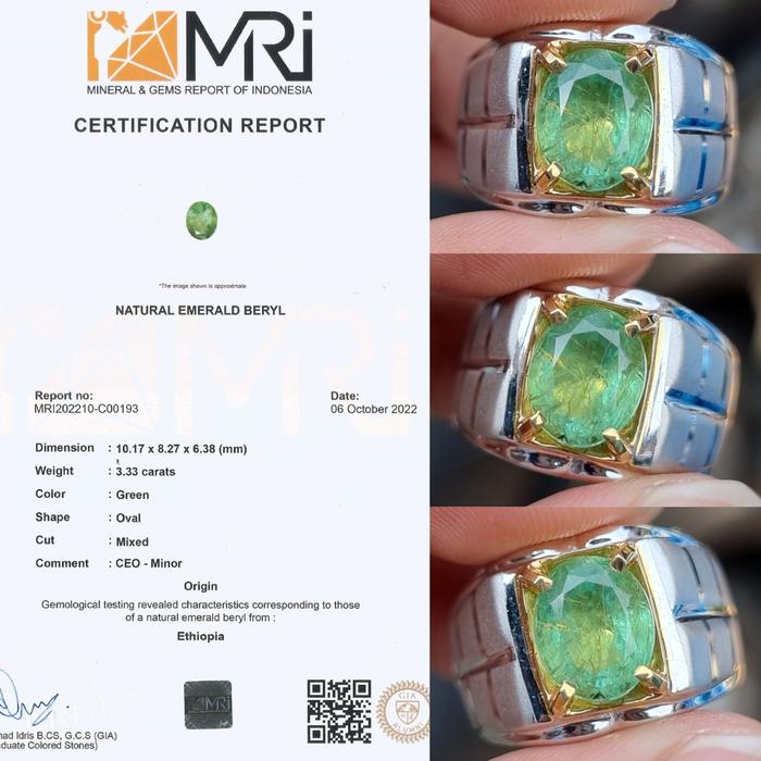 Natural HQ Batu Green Emerald Beryl Jamrud Ethiopia CE-Minor 3.33 Cts