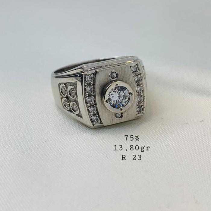 SALE Cincin Pria Emas Asli Putih Kadar 750 75% Batu Permata Cowok