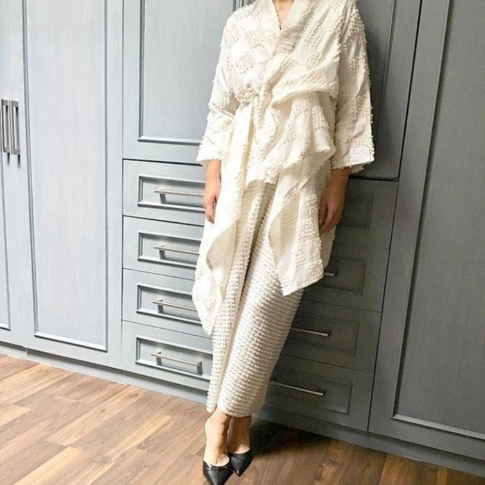 kaftan set dress wanita long dress gamis tunik tenun bulu ekslusif