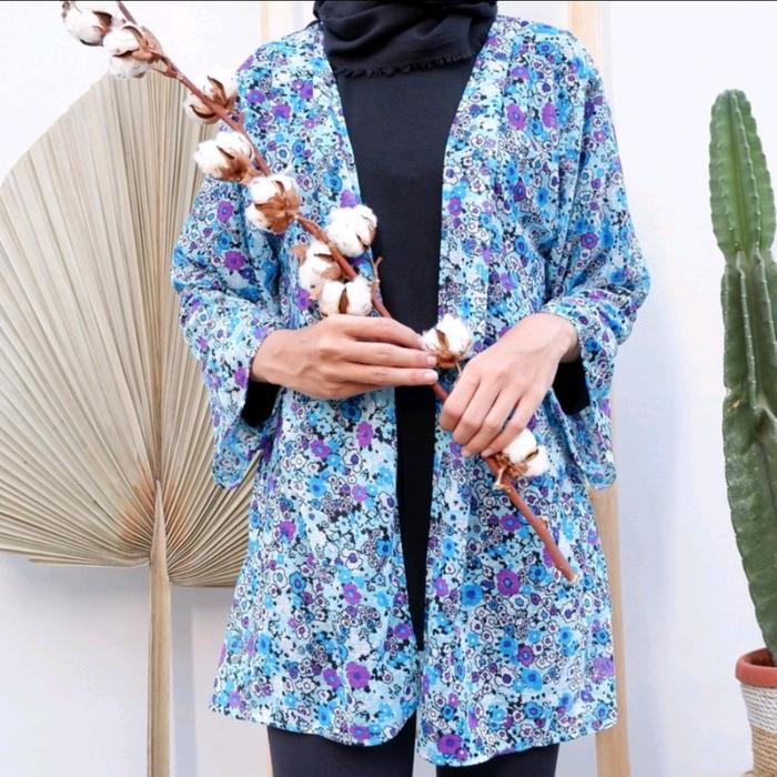 Atasan Kinar baju Flowery Puff Outer Cardigan Spandek kardigan outher