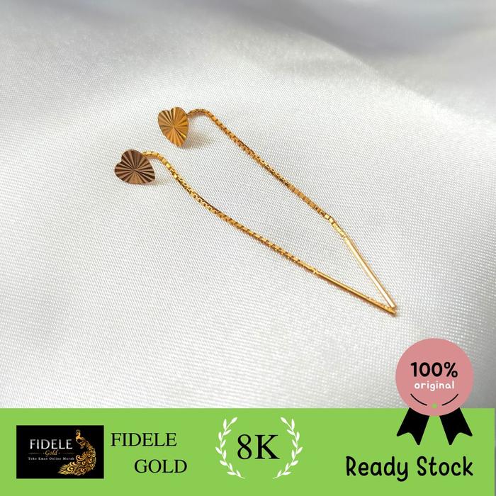 Anting panjang tlusup hati emas asli 700