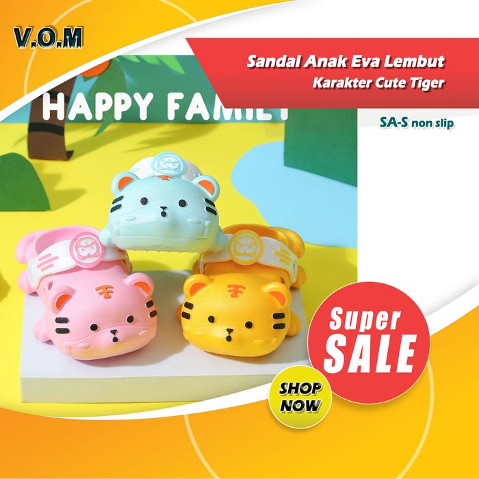 SA-S Sendal / Sandal Anak Eva Lembut Karakter Cute Tiger NonSlip 0830