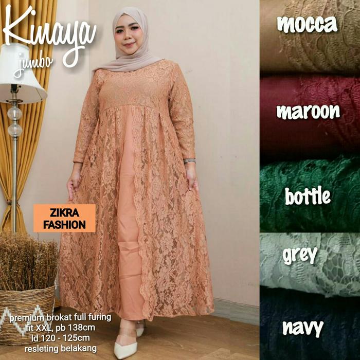 NEW KINAYA SUPER JUMBO DRESS WANITA BRUKLAT FULL FURING LD 138CM PESTA