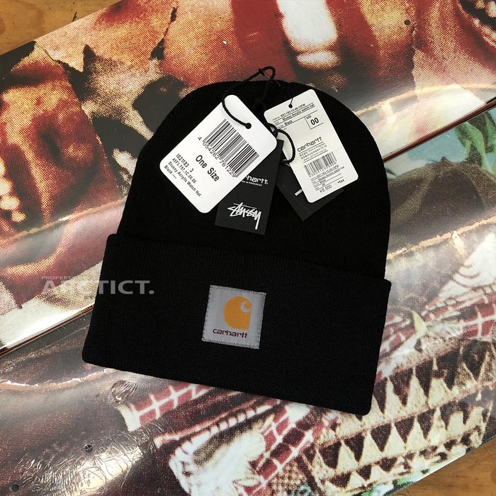 STUSSY X CARHARTT WIP ACRYLIC WATCH BEANIE HAT BLACK | KUPLUK STUSSY