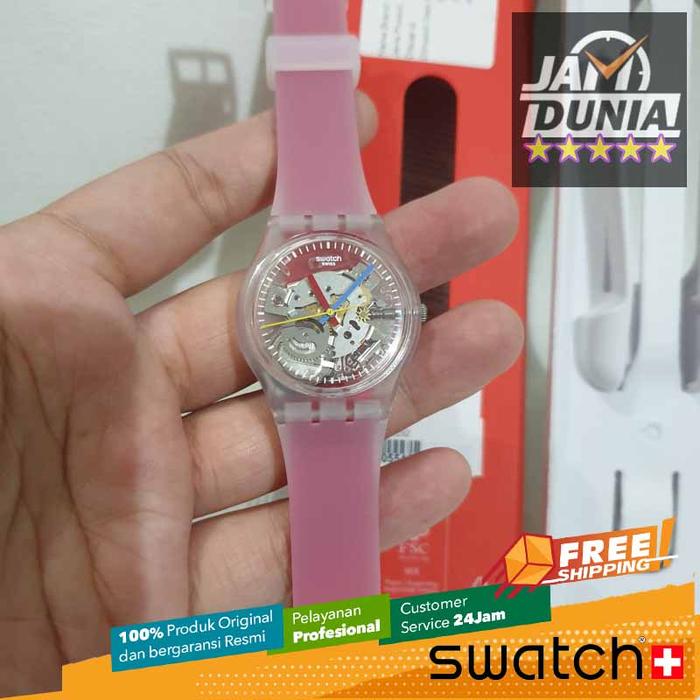 JAM SWATCH SWATCH GE292 SWT GE292 JAM WANITA NG CLEARLY RED STRIPED SWATCH GE292