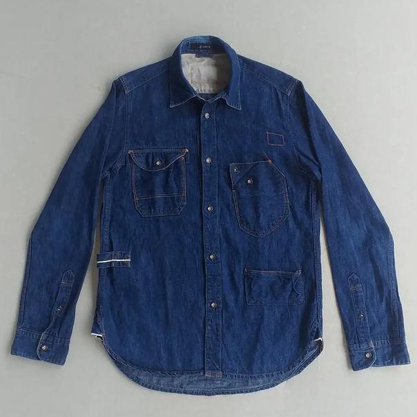 Kemeja Jonbull Denim Shirt Coverall Linen Blend Vintage Original - Made in Japan