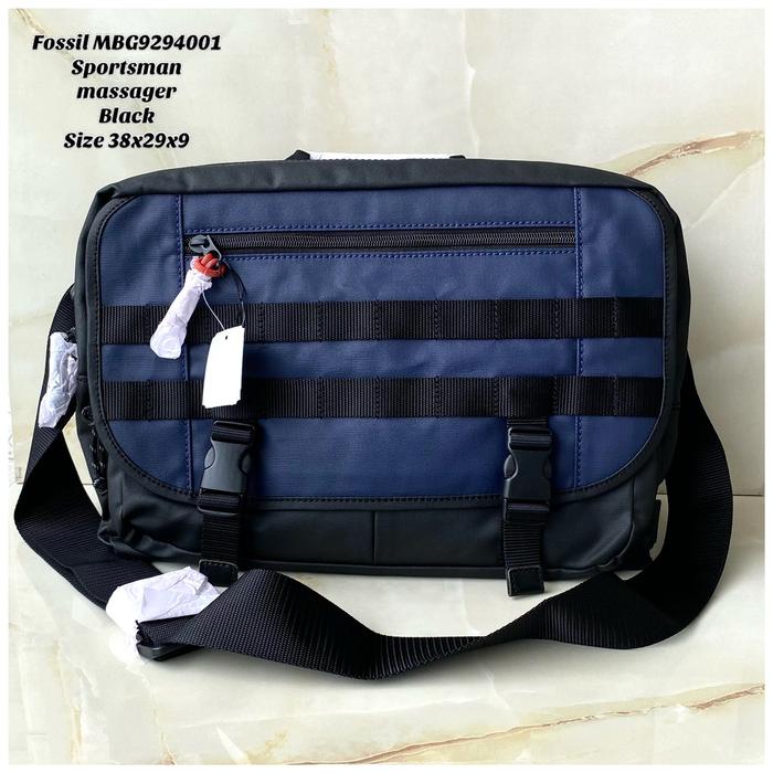 Tas Pria Fossil Sportsman Messenger Brief Bag Navy Black 100% Original