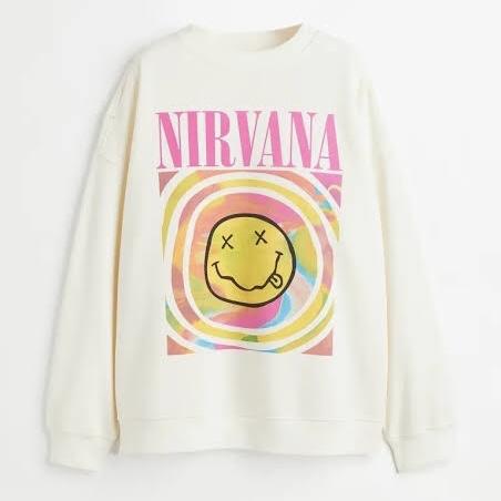 HNM FULL TAG NIRVANA SMILE RAINBOW CREWNECK SWEATER SWEATSHIRT NEW