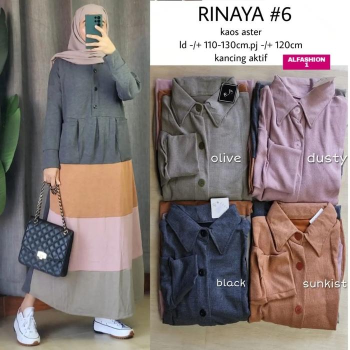 Rinaya #6 Midi Kaos aster import fit to XXXL, kancing busui LD110-130