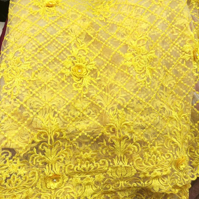 50cm Kain Tile Tulle 3D Bordir timbul Kebaya Brokat kuning Yellow