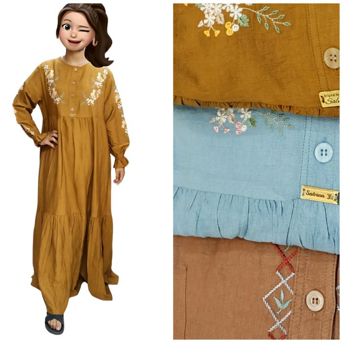 GAMIS SALVINA KRINGKLE WANITA BORDIR BUNGA LENGAN BALON IMPORT