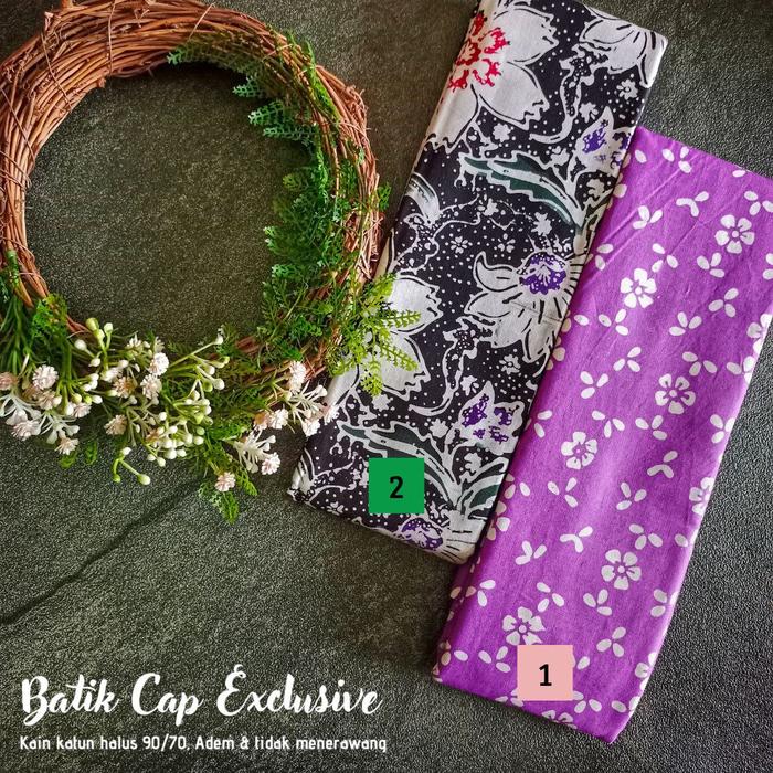 Kain Batik Cap Handmade Bunga Kecil Ungu - Colet Alusan Bunga Putih