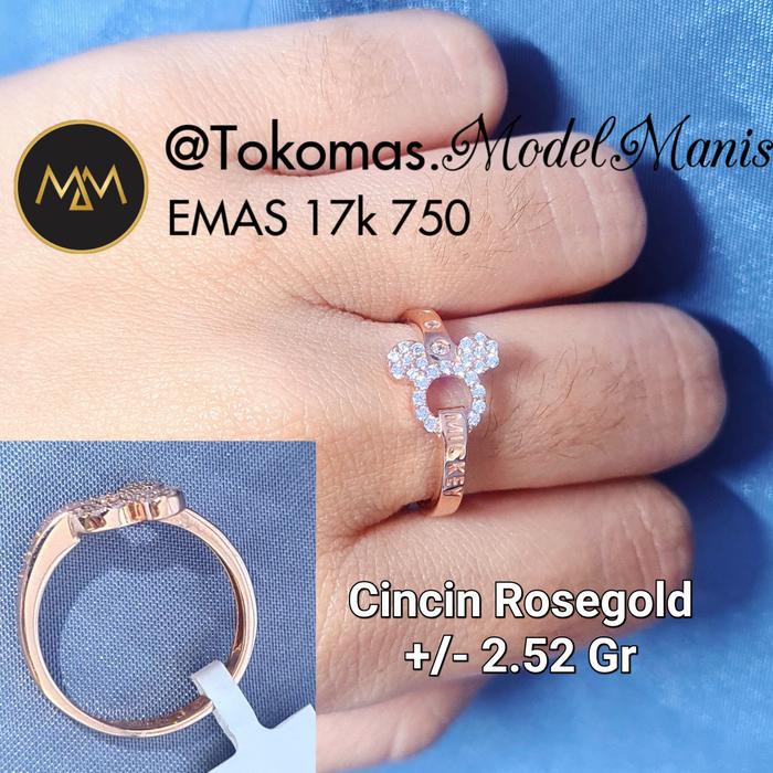 Cincin mickey UBS emas rosegold 750 kadar 17k