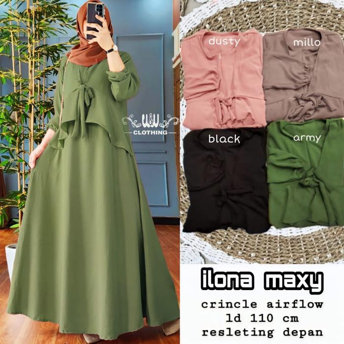 Dress wanita terbaru ilona maxy crinkle airflow gamis muslim new 10/1