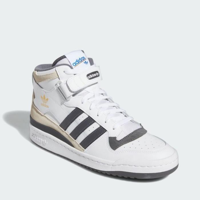 Sepatu Adidas Pria Forum Mid White Black Sneakers Original