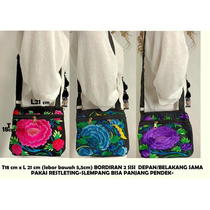 Tas selempang bordir bunga Thailand oleh-oleh souvenir import Bangkok