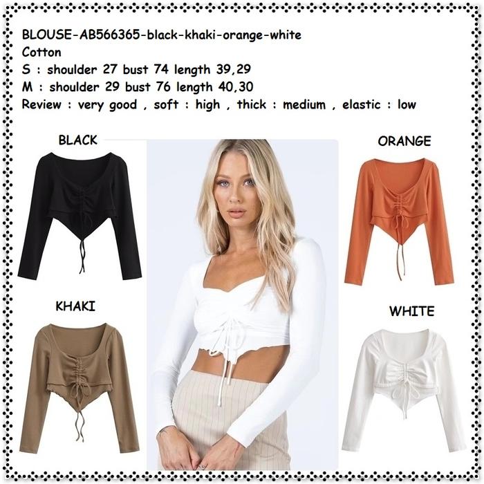 AB566365 Blouse Serut Summer Crop Top Wanita Korea Import Hitam Putih