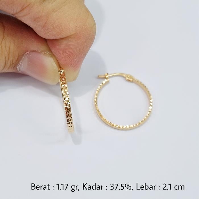 1.17 gr - Anting Emas Klip Plat Batik 2.1 cm Kadar 375 (8K) - B2U