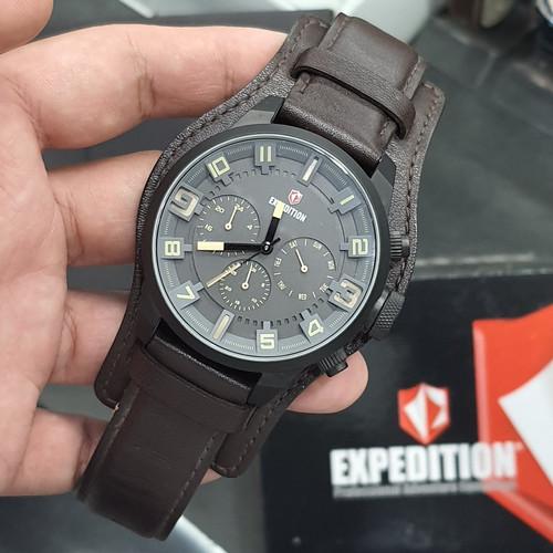 Expedition EXF-6629-MFLIPBAIV Man Black Dial Brown Leather Strap