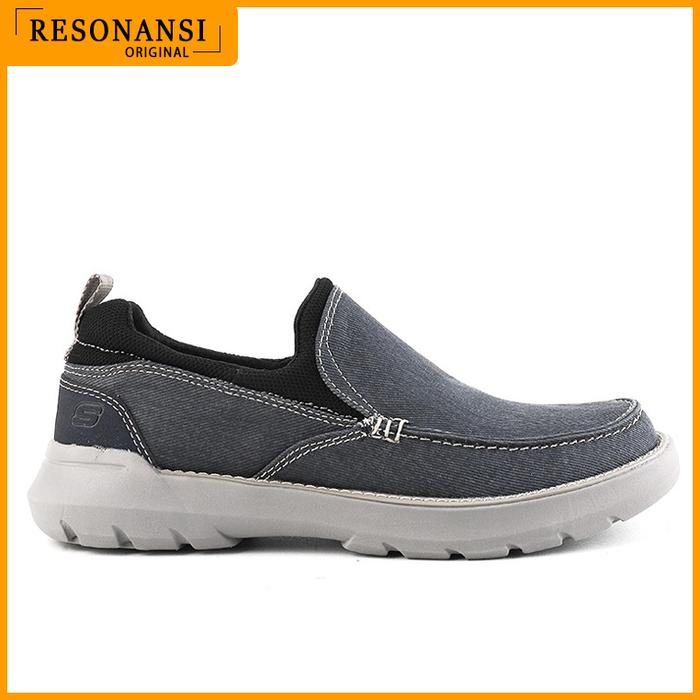 SEPATU PRIA TERBARU SKECHERS ORIGINAL SLIP ON M-USA DOVENO NAVY EMPUK