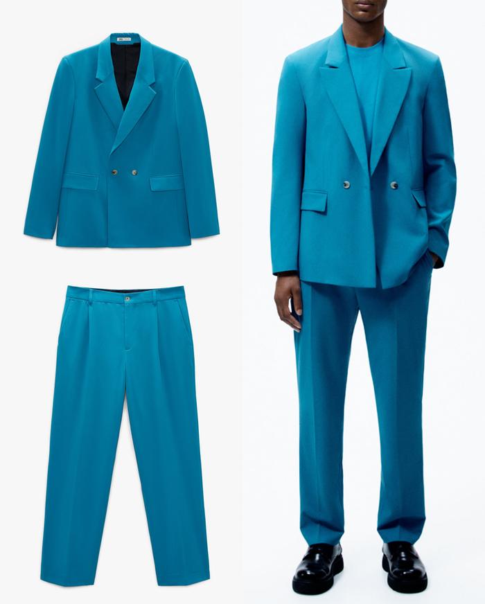 ZARA Men Double Breasted Suit Blazer Pleated Trousers Set Setelan Jas