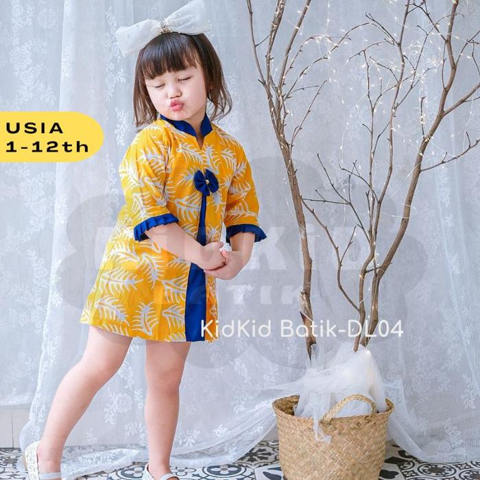 Dress Batik Anak Perempuan Tunik Anak Cewek Kuning Baju 1-11 tahun