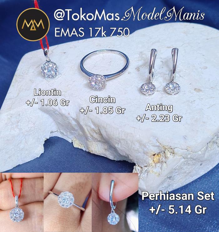 Set perhiasan Anting Cincin liontin Chelsea emas putih 750 kadar 17k