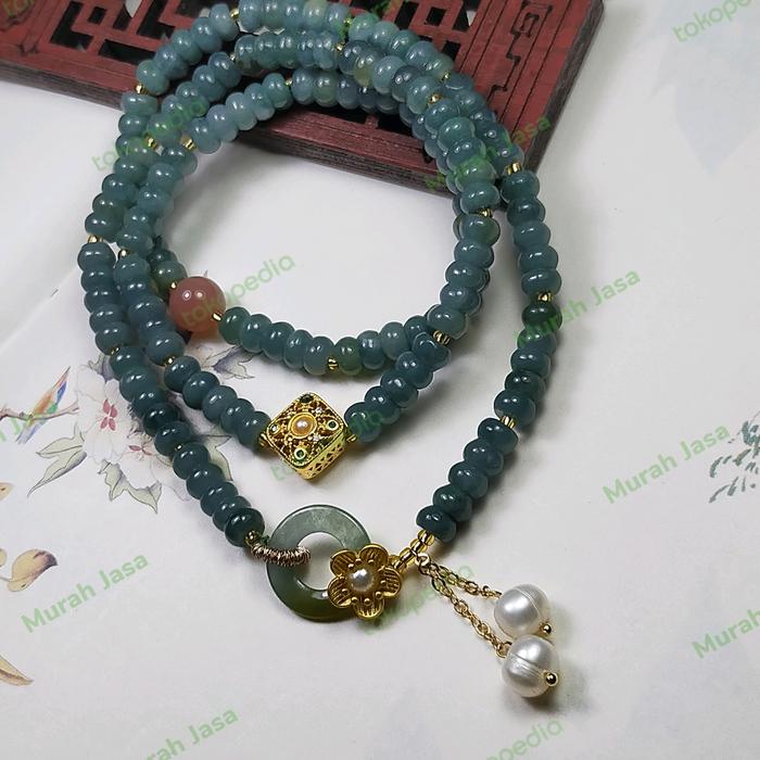 Gelang Lilit Atau Kalung Giok Burma blue water Kombinasi + sertifikat