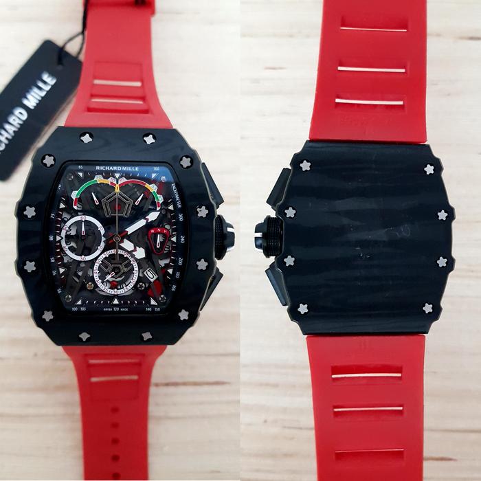 ARLOJI26 JAM TANGAN PRIA RM 50 03 BLACK RED RUBBER PREMIUM