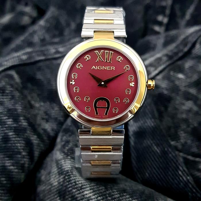 ARLOJI26 JAM TANGAN WANITA AIGNER PARMA COMBI GOLD RED DIAL 30MM