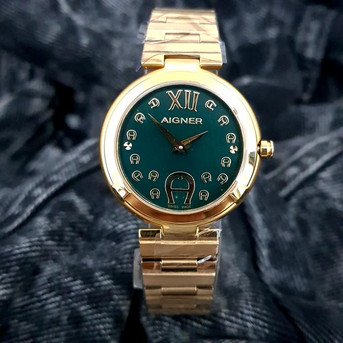 ARLOJI26 JAM TANGAN WANITA AIGNER PARMA GOLD GREEN DIAL 30MM