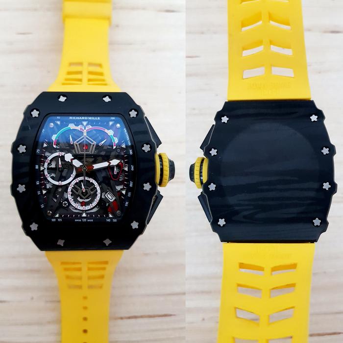 ARLOJI26 JAM TANGAN PRIA RM 50 03 BLACK YELLOW RUBBER PREMIUM