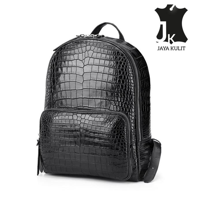 TAS RANSEL PRIA WANITA IS UNISEX KULIT SAPI ASLI CROCODILE SKIN BAG.JK.03 Hitam Backpack