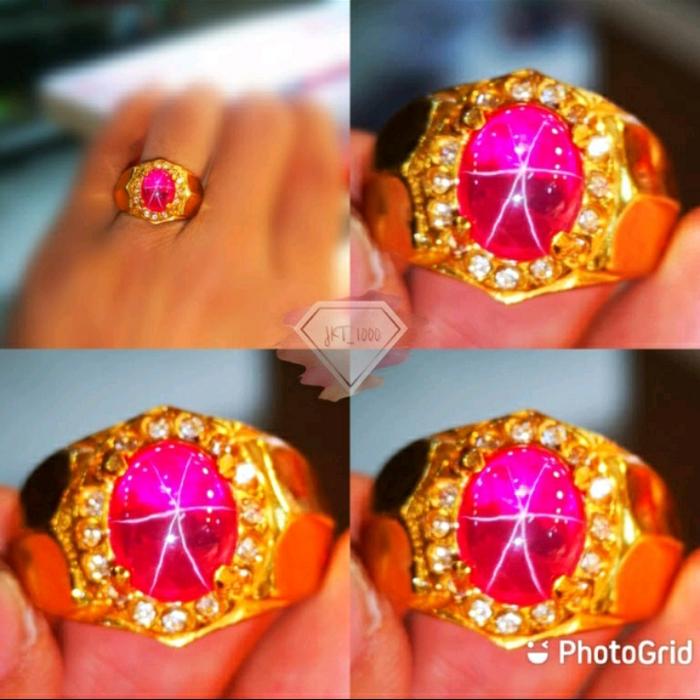 Cincin Batu Natural Merah Siem Delima Star Tajam